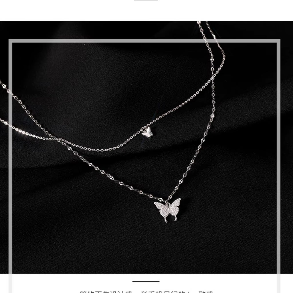 New Shiny Butterfly Necklace Ladies Exquisite Double Layer Clavicle Chain Necklace Jewelry for Ladies Gift