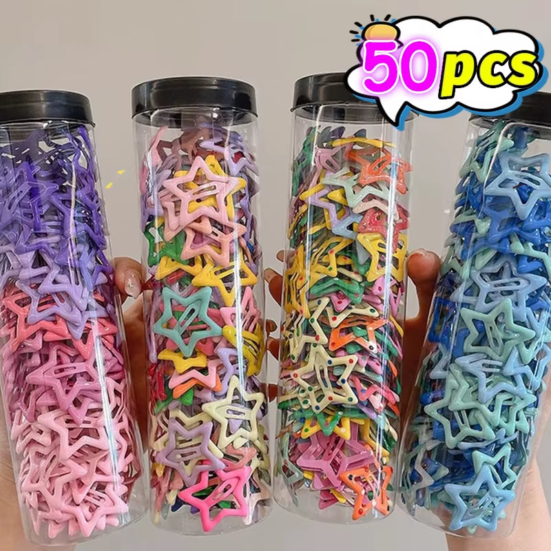 10/50Pcs Colorful Kawaii Star Barrettes Y2K Sweet Girls BB Solid Star Hairclips Metal Snap Clip Headdress Hair Jewelry Gifts