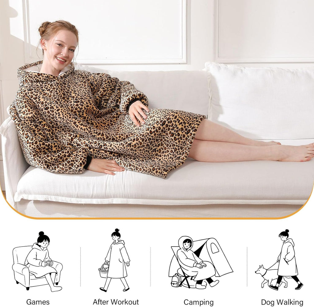 Blanket Hoodie,Oversized Wearable Sherpa Fleece Blanket Sweatshirt,Super Soft Warm Cozy with Giant Pocket,Gifts for Women Men Adults Teenagers Kids, One Size Fits All