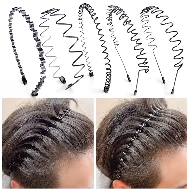 6/1Pcs Fashion Metal Hair Band for Men Women Unisex Black Waved Hair Head Hoop Sports Headband Hairband Hair Accessories