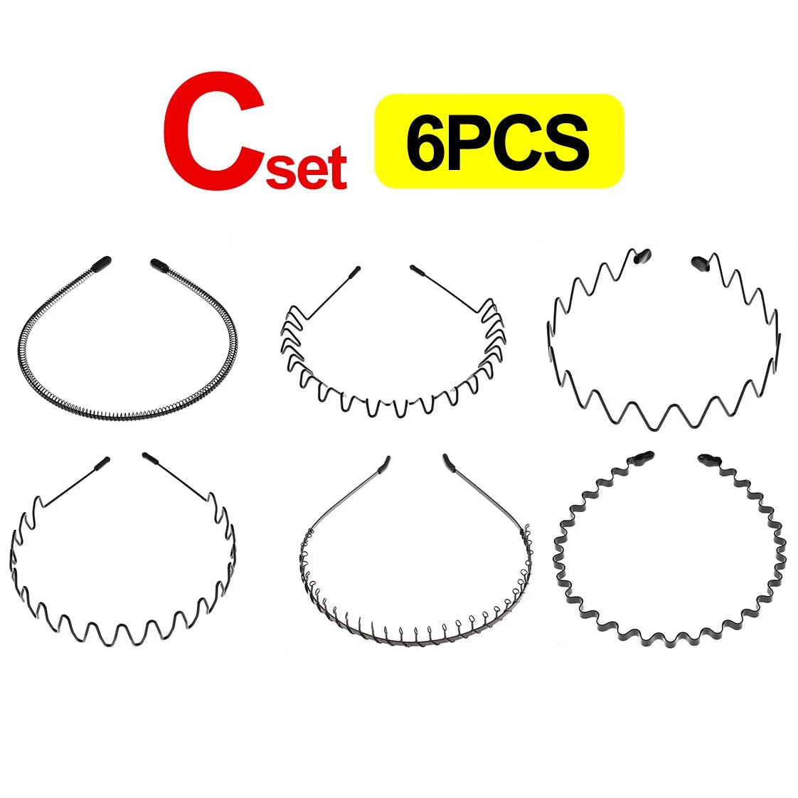 6/1Pcs Fashion Metal Hair Band for Men Women Unisex Black Waved Hair Head Hoop Sports Headband Hairband Hair Accessories
