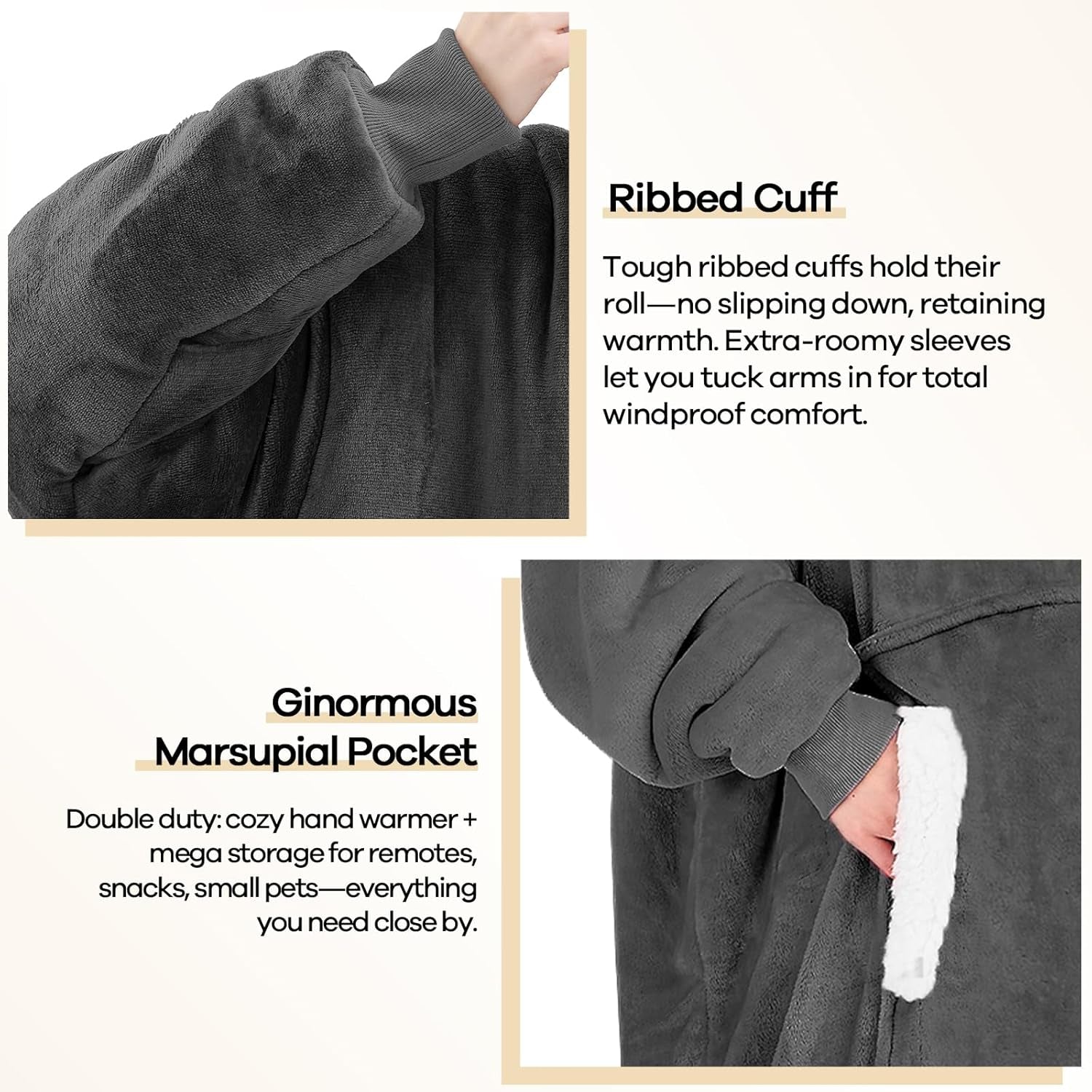 Wearable Blanket Hoodie, Flannel Sherpa Fleece Blanket Sweatshirt for Adults Women Men,One Size Fits All