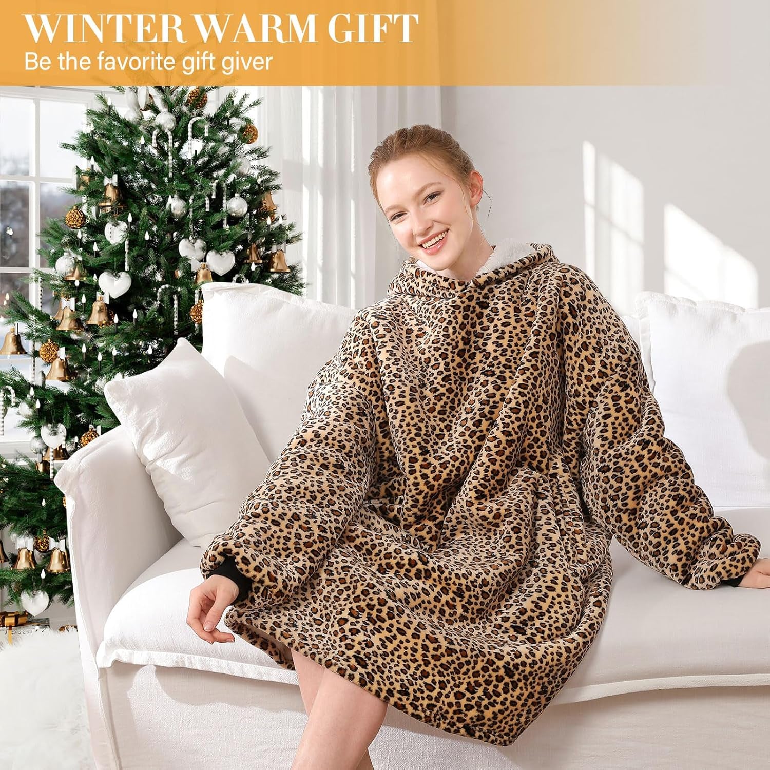 Blanket Hoodie,Oversized Wearable Sherpa Fleece Blanket Sweatshirt,Super Soft Warm Cozy with Giant Pocket,Gifts for Women Men Adults Teenagers Kids, One Size Fits All