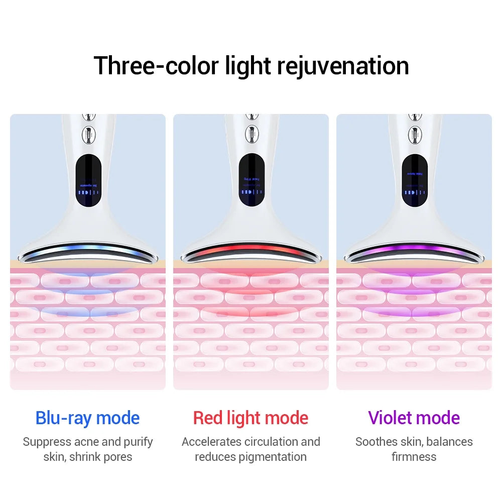 Neck Face Firming Removal Tool, Double Chin Reducer Skin Rejuvenation Neck Face Lift Anti-Aging Beauty Device on Triple Action LED Therapy, Thermal and Vibration Technologies for Skin Care