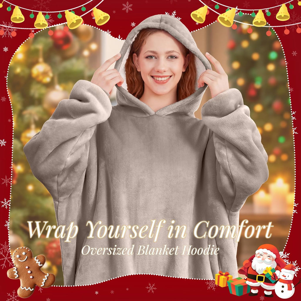 Wearable Blanket Hoodie for Adults & Teens,Oversized Sherpa Hooded Blanket,Warm Cozy Blanket Sweatshirt as Christmas Birthday Gifts for Women Men