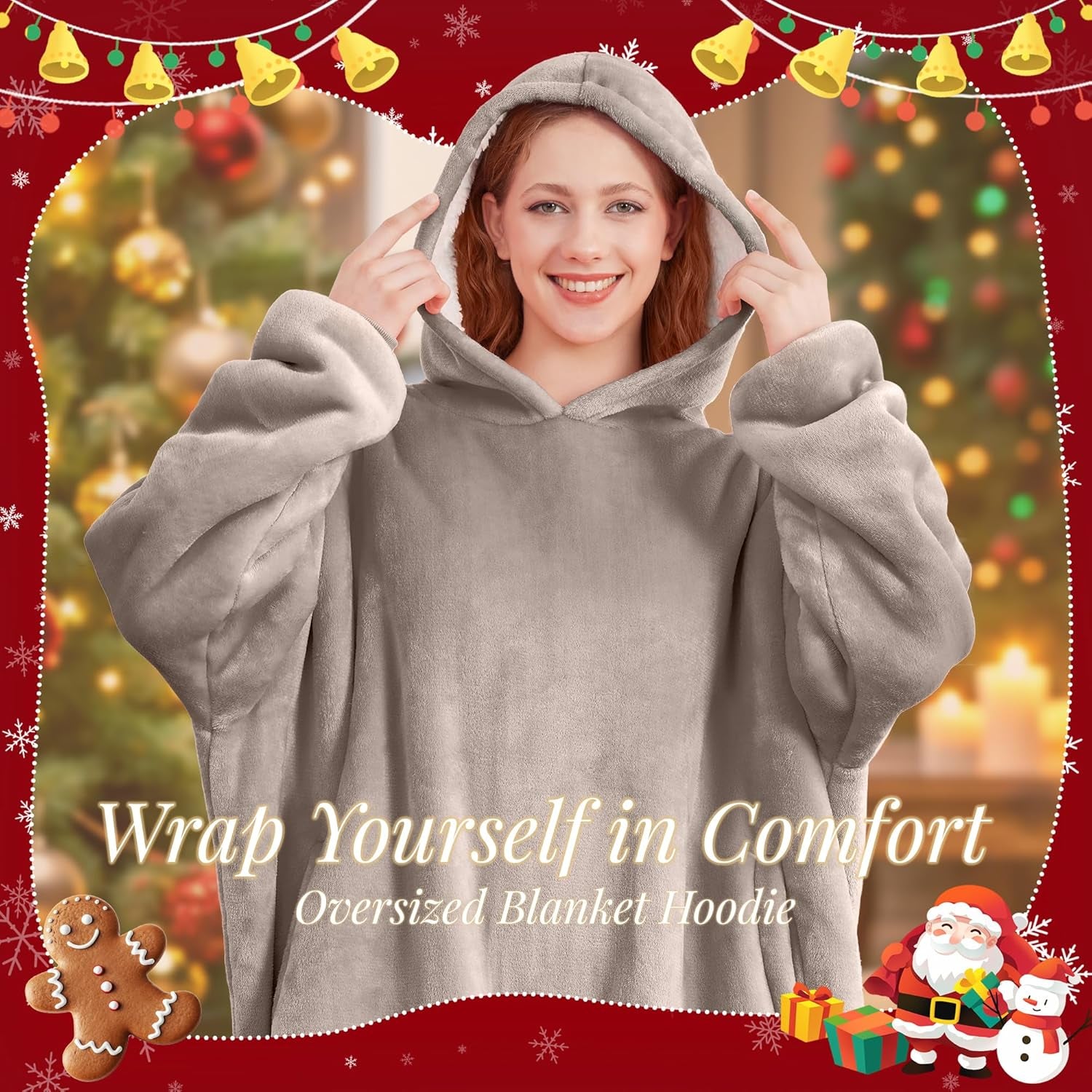 Wearable Blanket Hoodie for Adults & Teens,Oversized Sherpa Hooded Blanket,Warm Cozy Blanket Sweatshirt as Christmas Birthday Gifts for Women Men