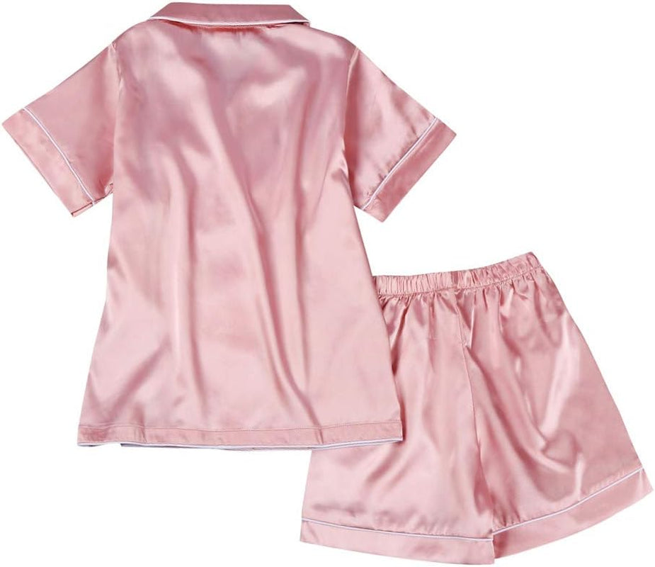 Pajama Set for Kid Baby Boy Girl Button-Up Silk Pajama Sleepwear Nightwear Loungewear Clothes Set Gifts for Kids