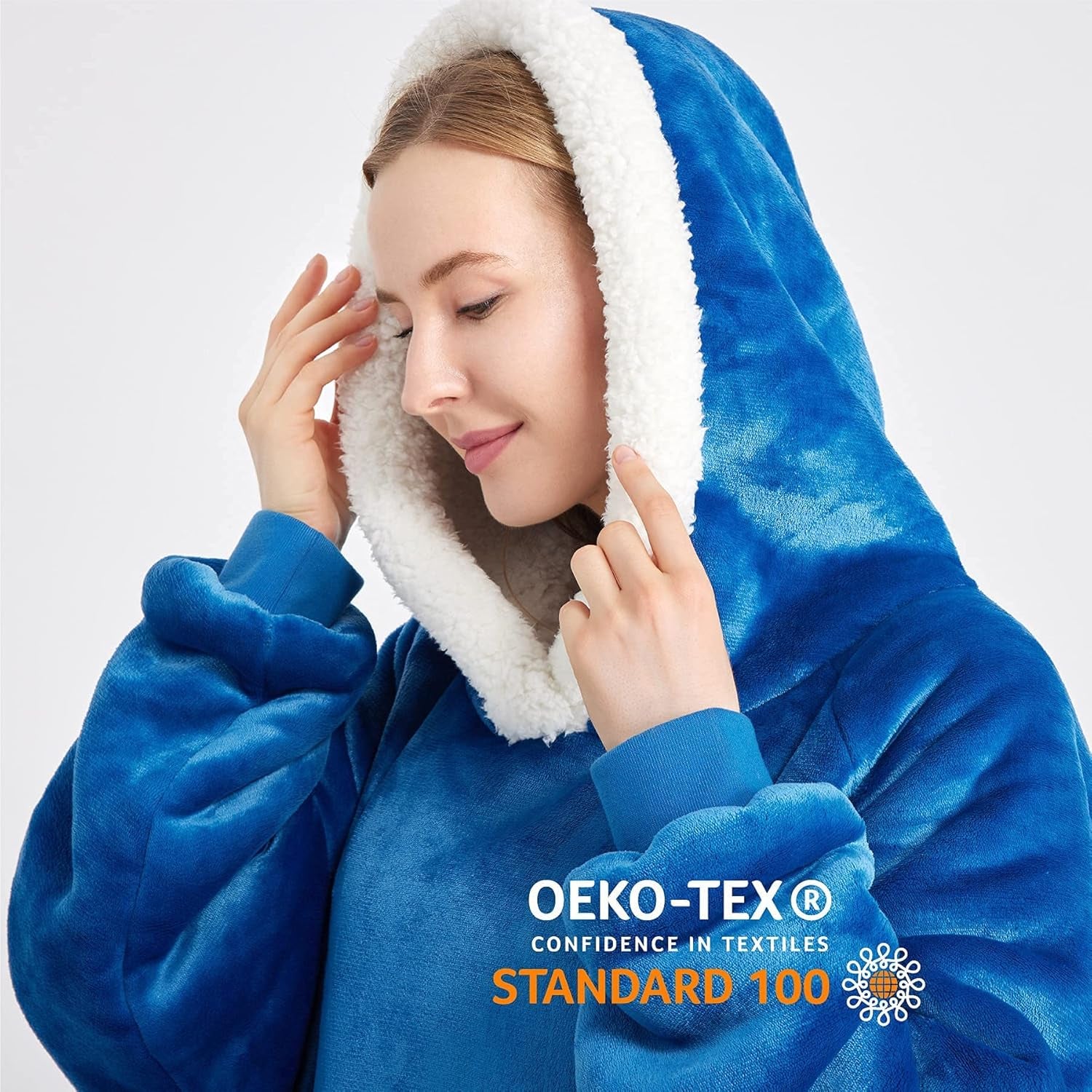 Bedsure Blanket Hoodie Women Men - Long-Length Wearable Hooded Blanket Sweatshirt Adult with Side Split and Belt, Warm Sherpa Fleece Blanket Jacket, Teal