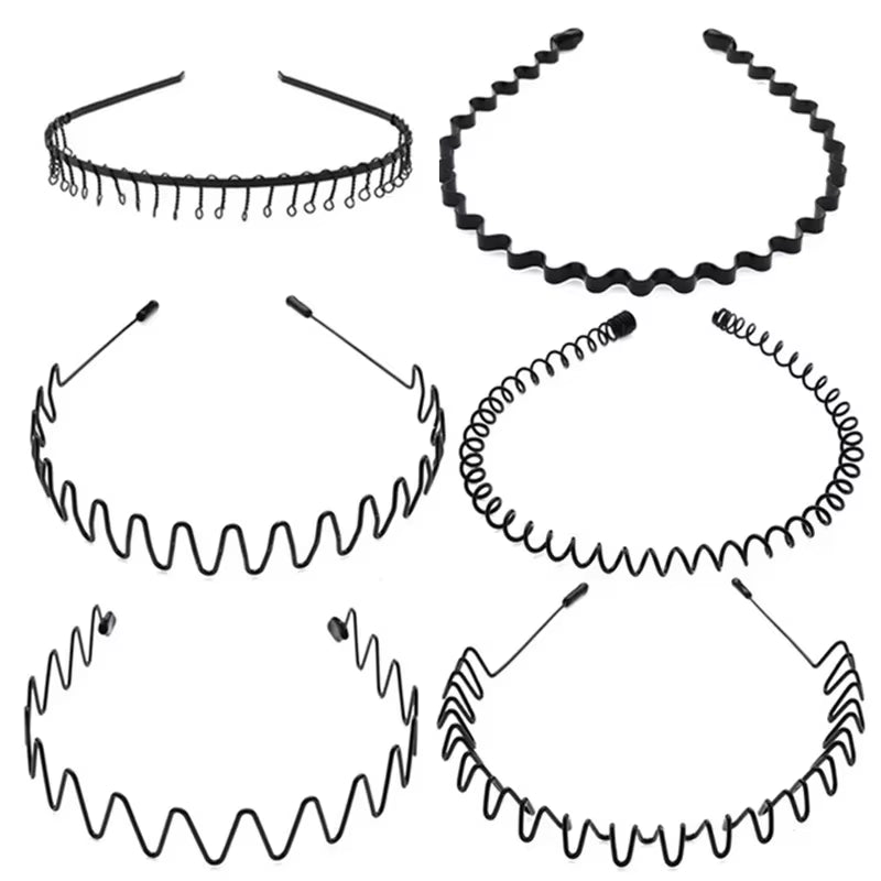 6/1Pcs Fashion Metal Hair Band for Men Women Unisex Black Waved Hair Head Hoop Sports Headband Hairband Hair Accessories
