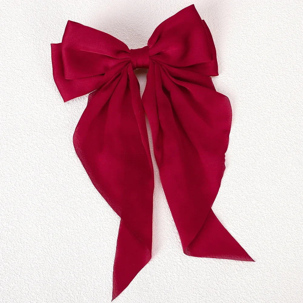 Girls Long Big Bow Float Satin Clips Back Head Hair Clip Internet Red with the Same Temperament Elegant Hair Accessories Gifts