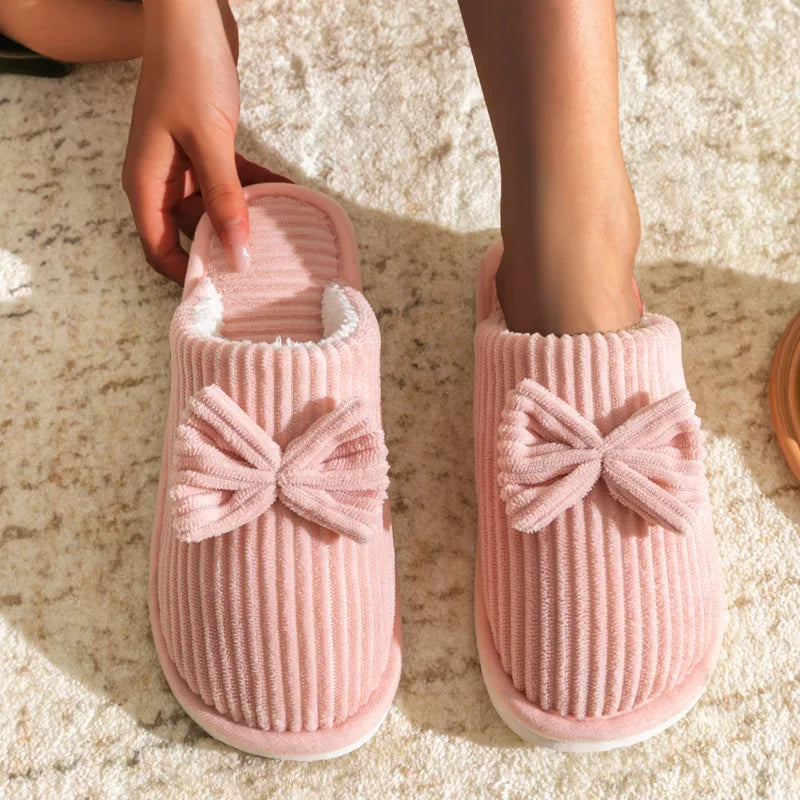 Fashion Women'S Bow Slippers Fall/Winter Indoor Bedroom Floor Lightweight and Comfortable&Soft Warm Slippers for Home
