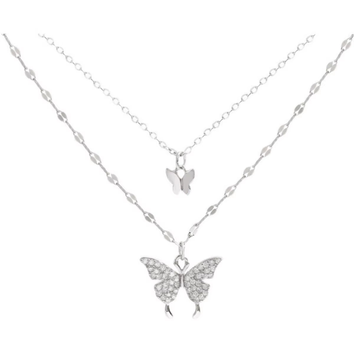 New Shiny Butterfly Necklace Ladies Exquisite Double Layer Clavicle Chain Necklace Jewelry for Ladies Gift