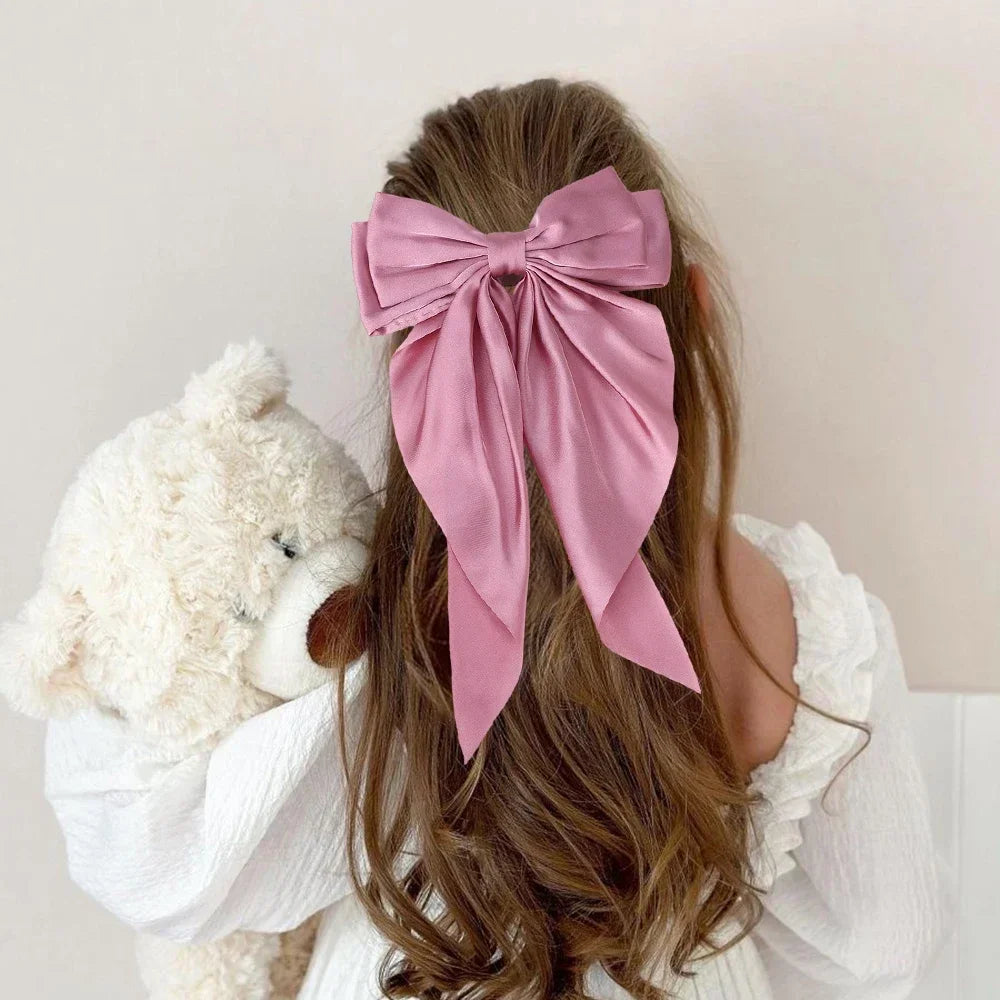Girls Long Big Bow Float Satin Clips Back Head Hair Clip Internet Red with the Same Temperament Elegant Hair Accessories Gifts