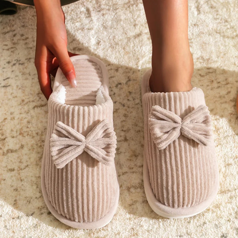 Fashion Women'S Bow Slippers Fall/Winter Indoor Bedroom Floor Lightweight and Comfortable&Soft Warm Slippers for Home
