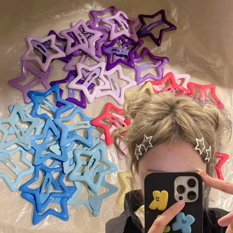 10/50Pcs Colorful Kawaii Star Barrettes Y2K Sweet Girls BB Solid Star Hairclips Metal Snap Clip Headdress Hair Jewelry Gifts