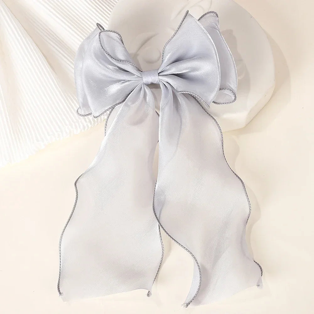 Girls Long Big Bow Float Satin Clips Back Head Hair Clip Internet Red with the Same Temperament Elegant Hair Accessories Gifts