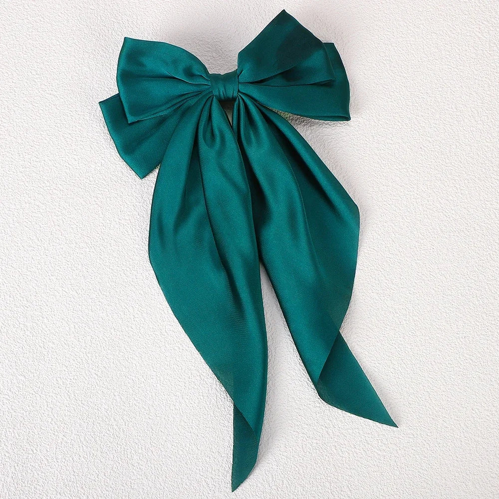 Girls Long Big Bow Float Satin Clips Back Head Hair Clip Internet Red with the Same Temperament Elegant Hair Accessories Gifts
