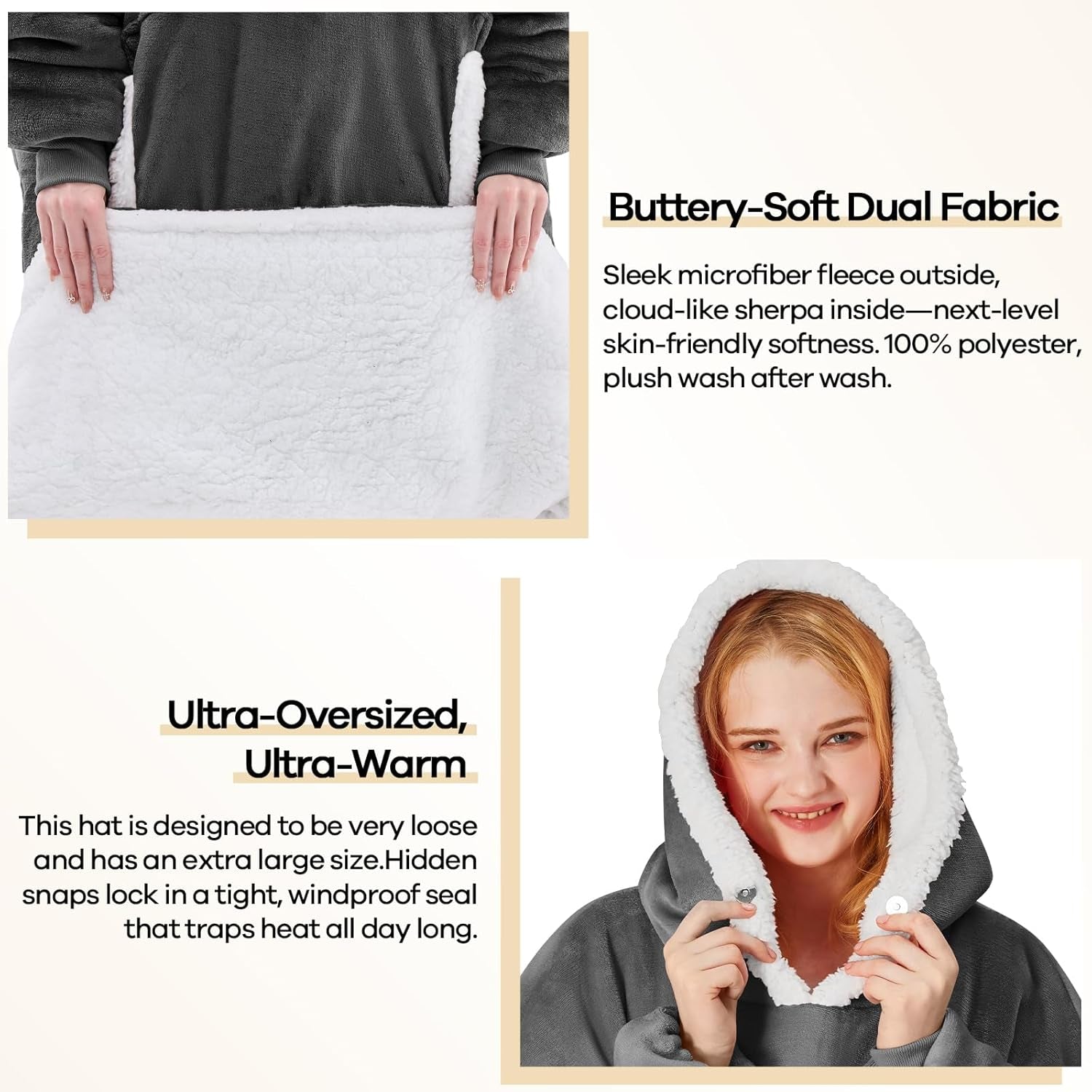 Wearable Blanket Hoodie, Flannel Sherpa Fleece Blanket Sweatshirt for Adults Women Men,One Size Fits All