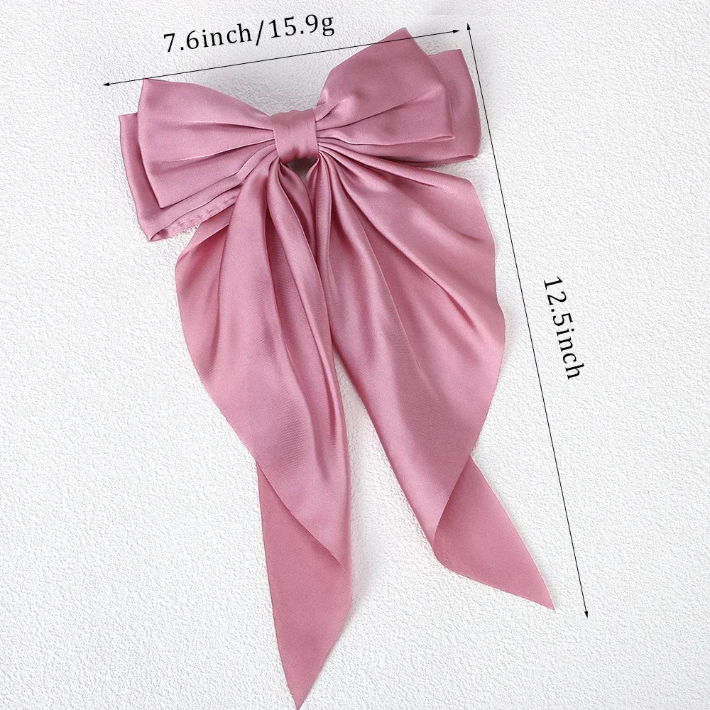 Girls Long Big Bow Float Satin Clips Back Head Hair Clip Internet Red with the Same Temperament Elegant Hair Accessories Gifts