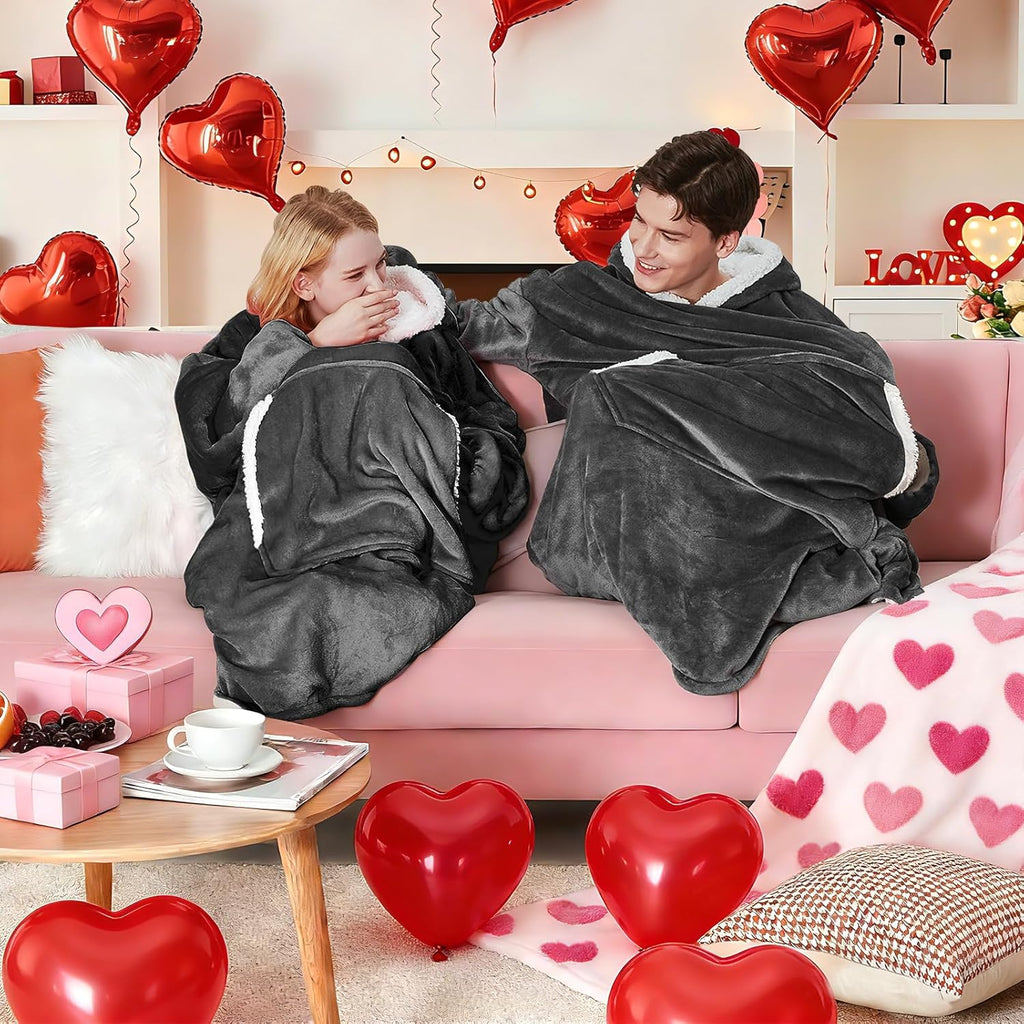 Wearable Blanket Hoodie, Flannel Sherpa Fleece Blanket Sweatshirt for Adults Women Men,One Size Fits All