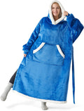 Bedsure Blanket Hoodie Women Men - Long-Length Wearable Hooded Blanket Sweatshirt Adult with Side Split and Belt, Warm Sherpa Fleece Blanket Jacket, Teal