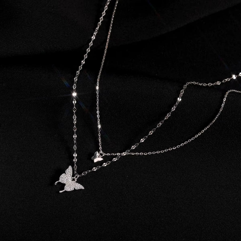 New Shiny Butterfly Necklace Ladies Exquisite Double Layer Clavicle Chain Necklace Jewelry for Ladies Gift
