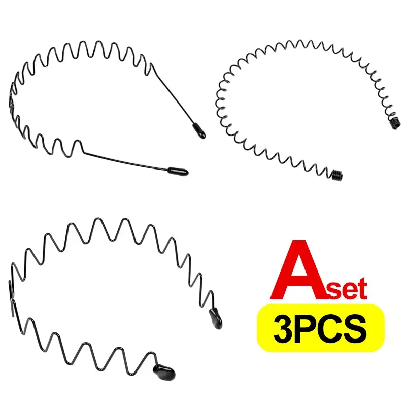 6/1Pcs Fashion Metal Hair Band for Men Women Unisex Black Waved Hair Head Hoop Sports Headband Hairband Hair Accessories