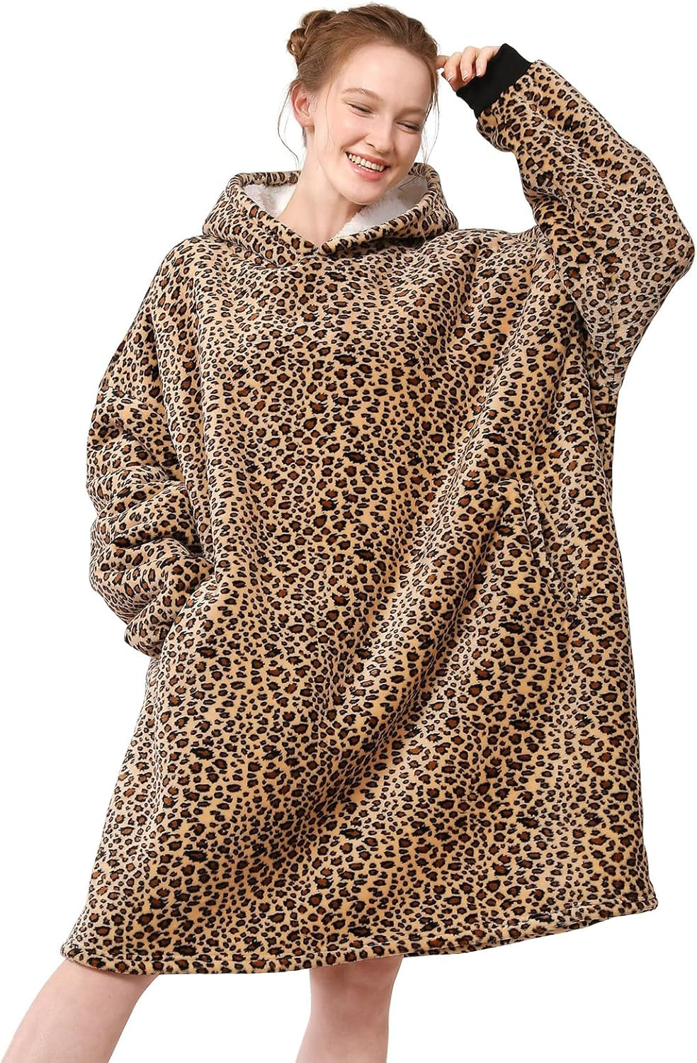 Blanket Hoodie,Oversized Wearable Sherpa Fleece Blanket Sweatshirt,Super Soft Warm Cozy with Giant Pocket,Gifts for Women Men Adults Teenagers Kids, One Size Fits All