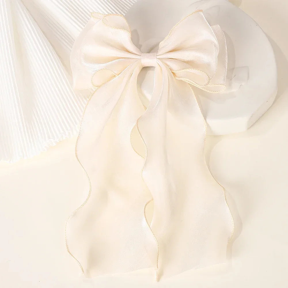 Girls Long Big Bow Float Satin Clips Back Head Hair Clip Internet Red with the Same Temperament Elegant Hair Accessories Gifts