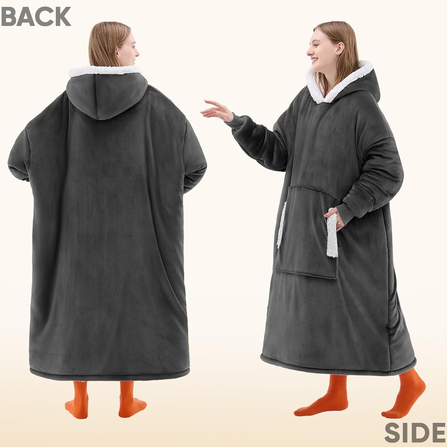 Wearable Blanket Hoodie, Flannel Sherpa Fleece Blanket Sweatshirt for Adults Women Men,One Size Fits All