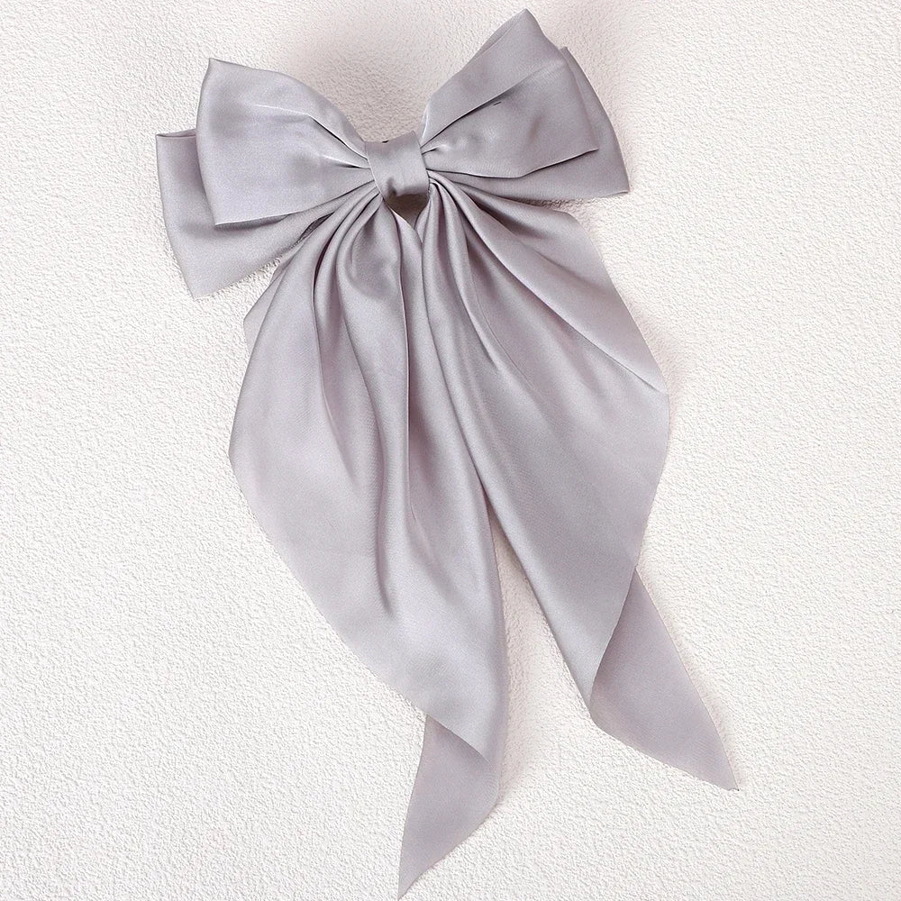 Girls Long Big Bow Float Satin Clips Back Head Hair Clip Internet Red with the Same Temperament Elegant Hair Accessories Gifts