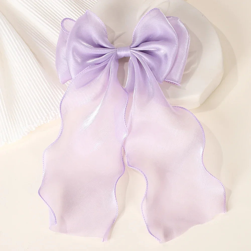 Girls Long Big Bow Float Satin Clips Back Head Hair Clip Internet Red with the Same Temperament Elegant Hair Accessories Gifts