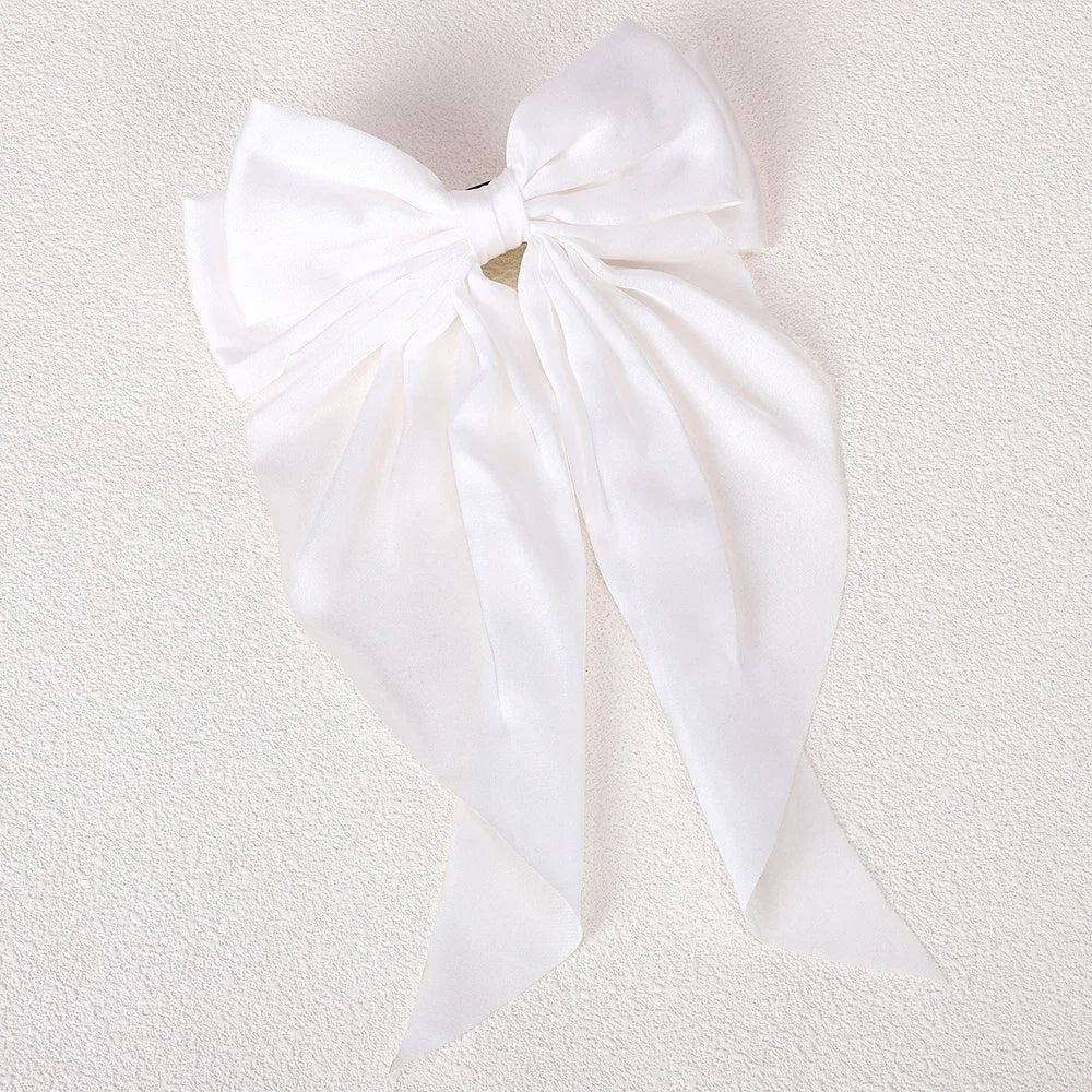 Girls Long Big Bow Float Satin Clips Back Head Hair Clip Internet Red with the Same Temperament Elegant Hair Accessories Gifts
