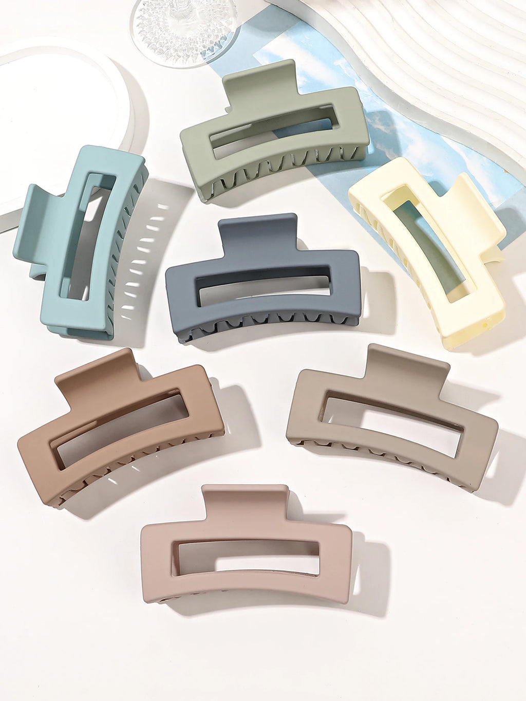 7 Pcs Big Hair Claw Clips 3.4" Non-Slip Big Square Matte for Women Girls, Strong Hold Banana Clips for Thick Thin Hair