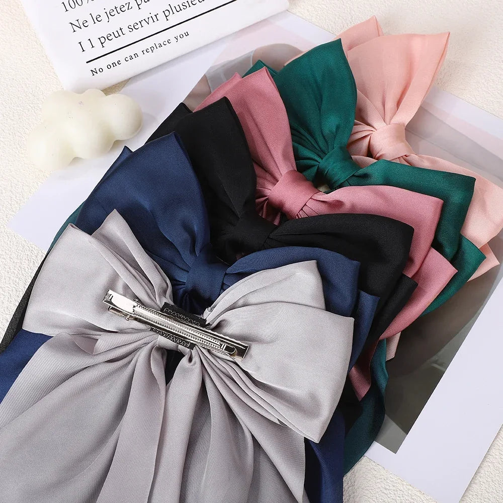 Girls Long Big Bow Float Satin Clips Back Head Hair Clip Internet Red with the Same Temperament Elegant Hair Accessories Gifts