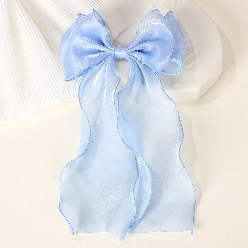 Girls Long Big Bow Float Satin Clips Back Head Hair Clip Internet Red with the Same Temperament Elegant Hair Accessories Gifts