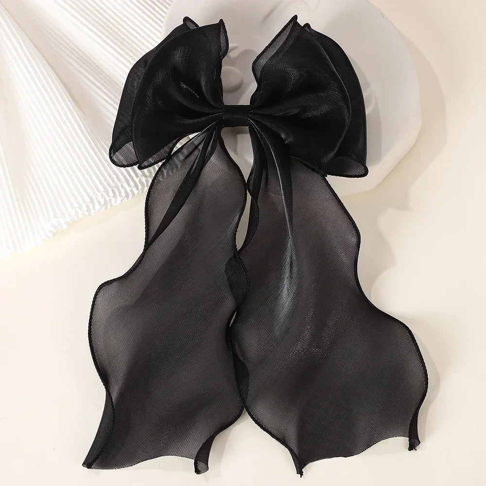 Girls Long Big Bow Float Satin Clips Back Head Hair Clip Internet Red with the Same Temperament Elegant Hair Accessories Gifts