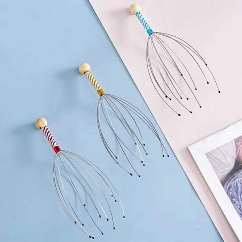 1PC Octopus Head Massager Stainless Steel Engraved Head Relaxer Brain Massage Claw Scalp Scratcher Itch Reliever Random Color