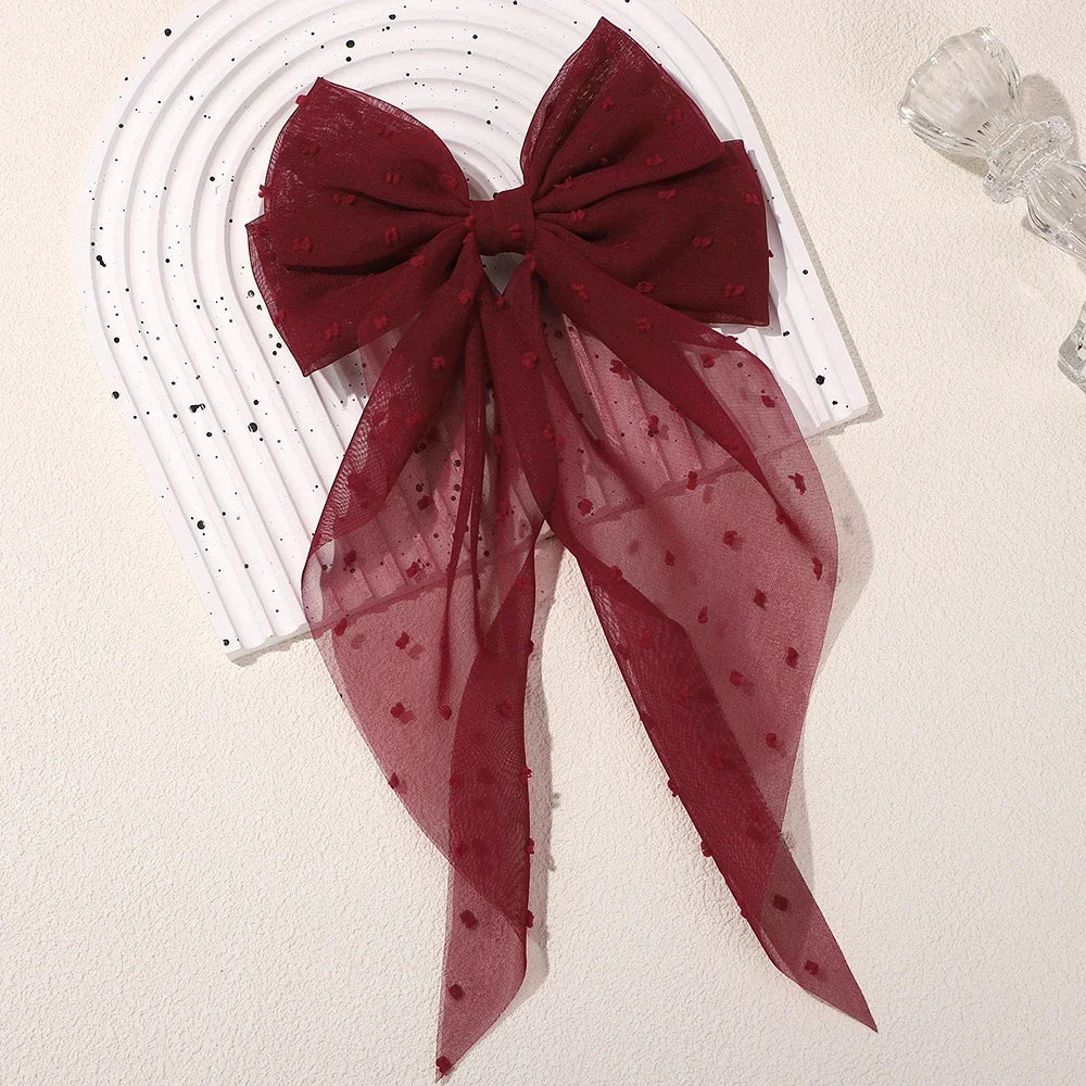 Girls Long Big Bow Float Satin Clips Back Head Hair Clip Internet Red with the Same Temperament Elegant Hair Accessories Gifts