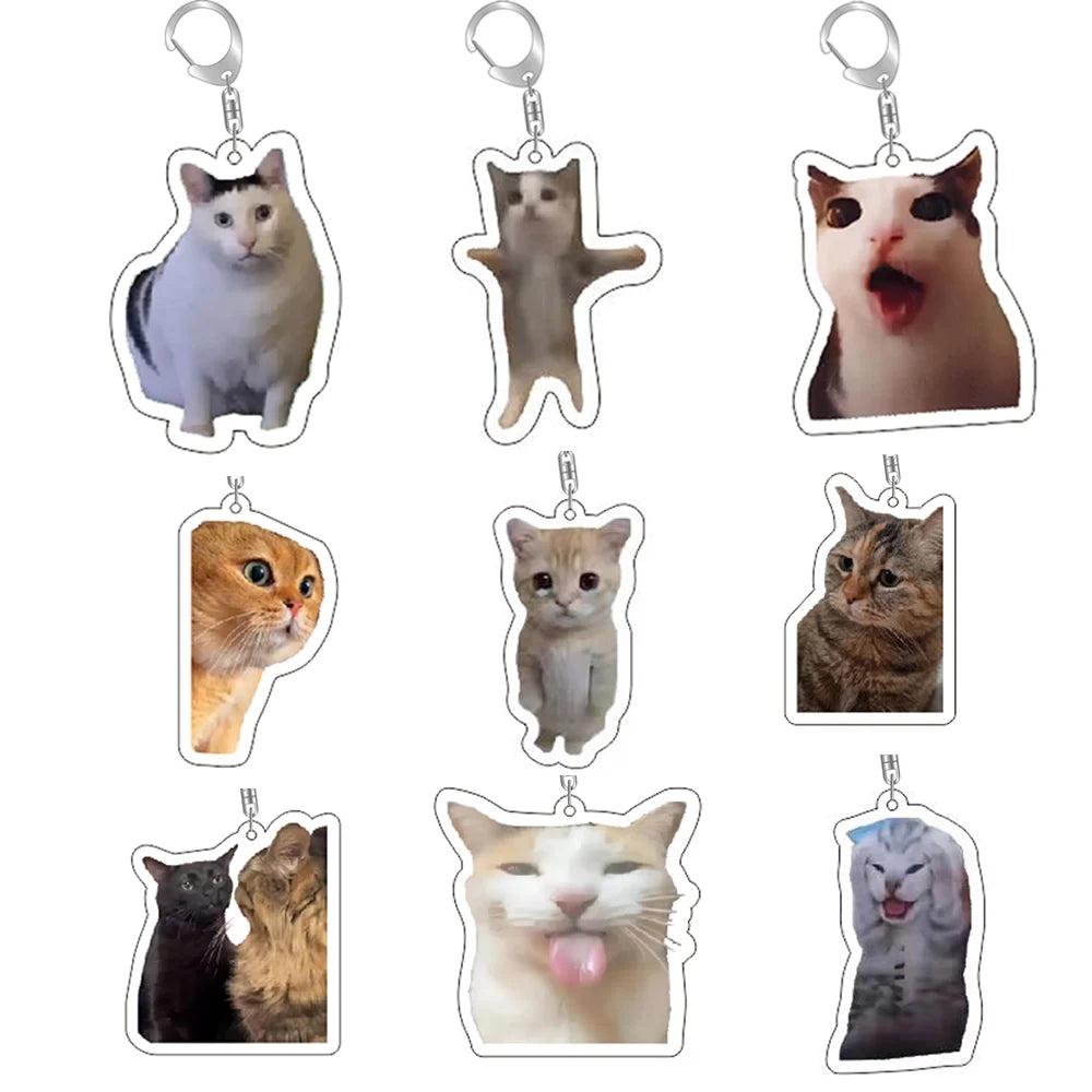 Funny Cat Memes Series Keychain Student Gift Bag Lanyard Women'S Bag Pendant Keychain Cute Things Cheap Gift for Best Friends