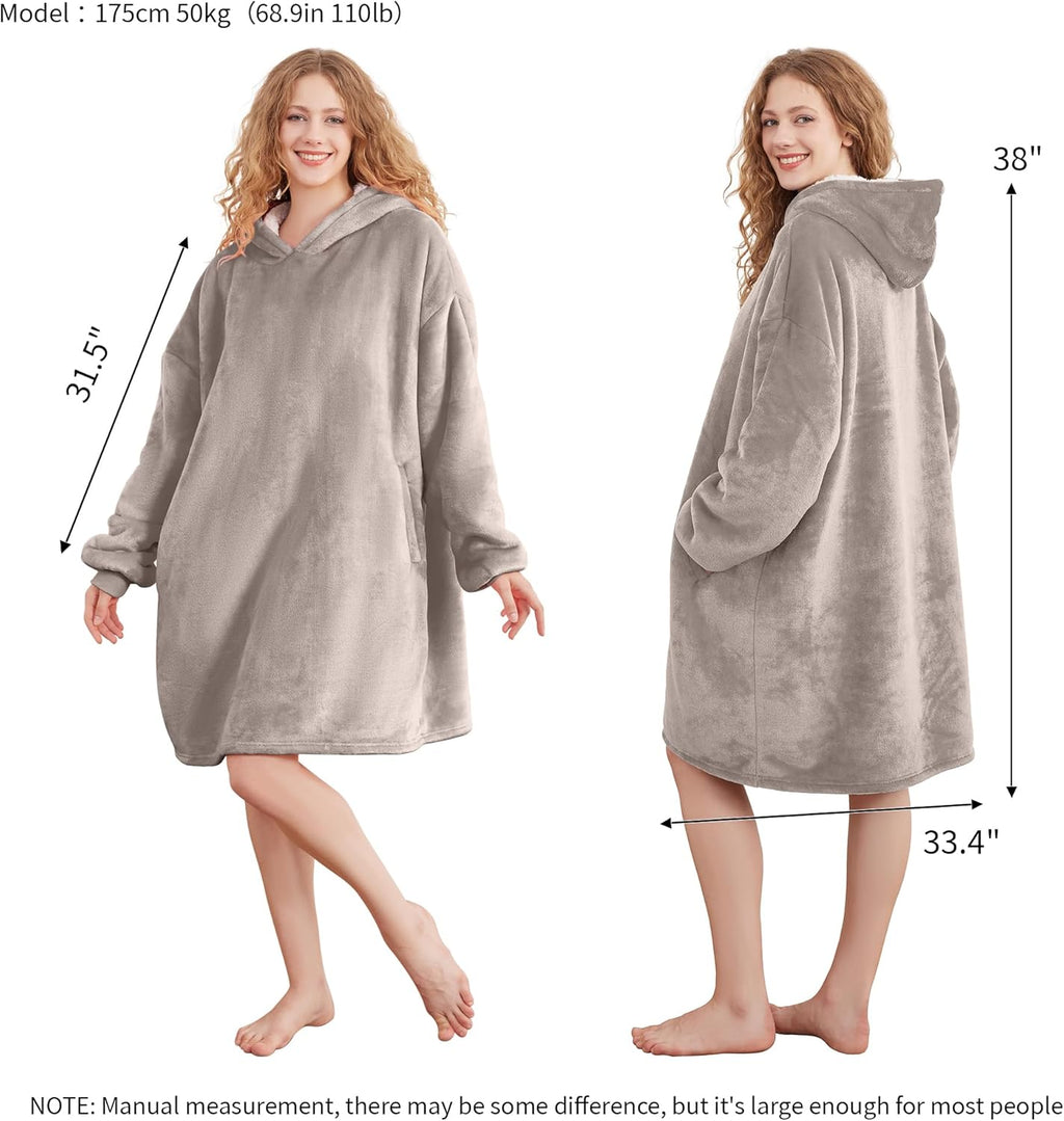 Wearable Blanket Hoodie for Adults & Teens,Oversized Sherpa Hooded Blanket,Warm Cozy Blanket Sweatshirt as Christmas Birthday Gifts for Women Men