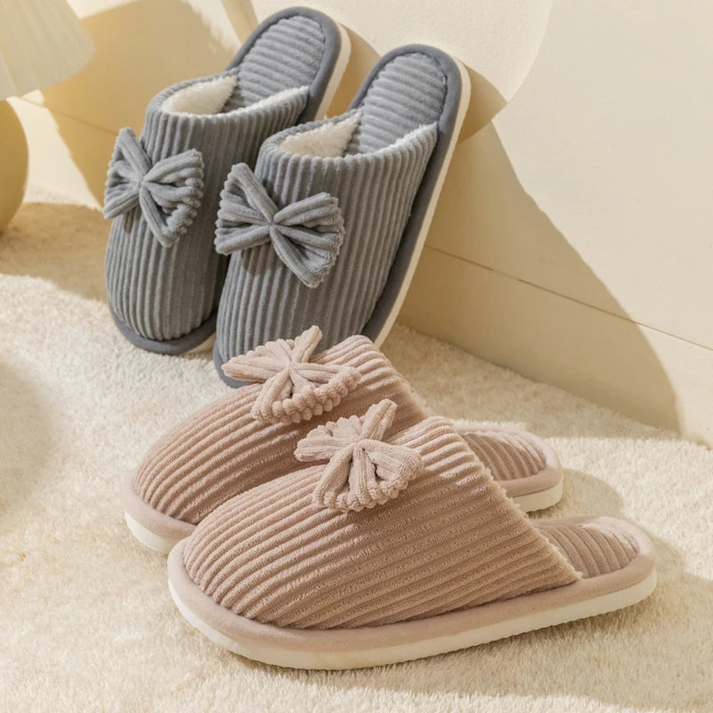 Fashion Women'S Bow Slippers Fall/Winter Indoor Bedroom Floor Lightweight and Comfortable&Soft Warm Slippers for Home