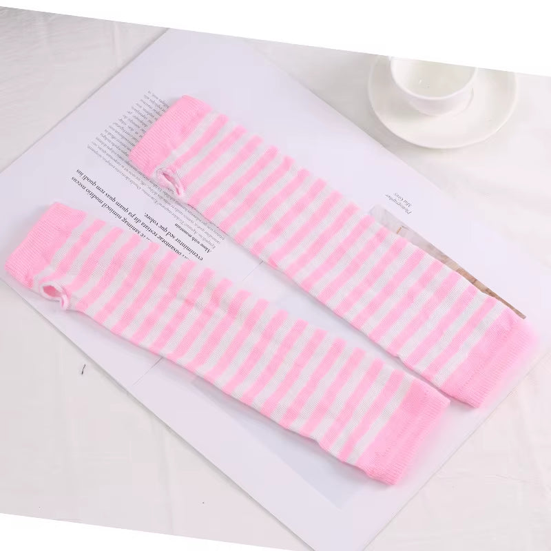 Winter Warm Long Sleeves Gloves for Man Women Fingerless Stripe Hip-Hop Knitted Elbow Mittens Elastic Outdoor Warmer Arm