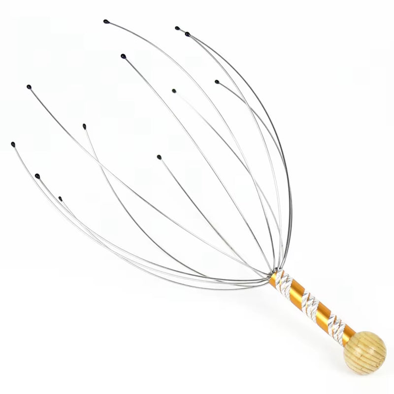 1PC Octopus Head Massager Stainless Steel Engraved Head Relaxer Brain Massage Claw Scalp Scratcher Itch Reliever Random Color