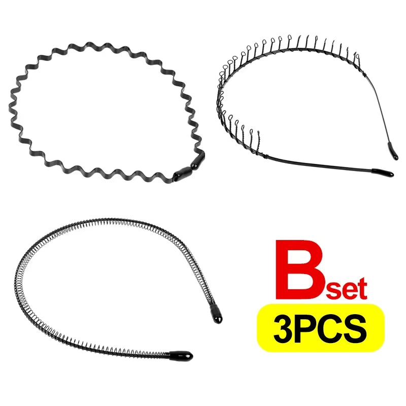6/1Pcs Fashion Metal Hair Band for Men Women Unisex Black Waved Hair Head Hoop Sports Headband Hairband Hair Accessories