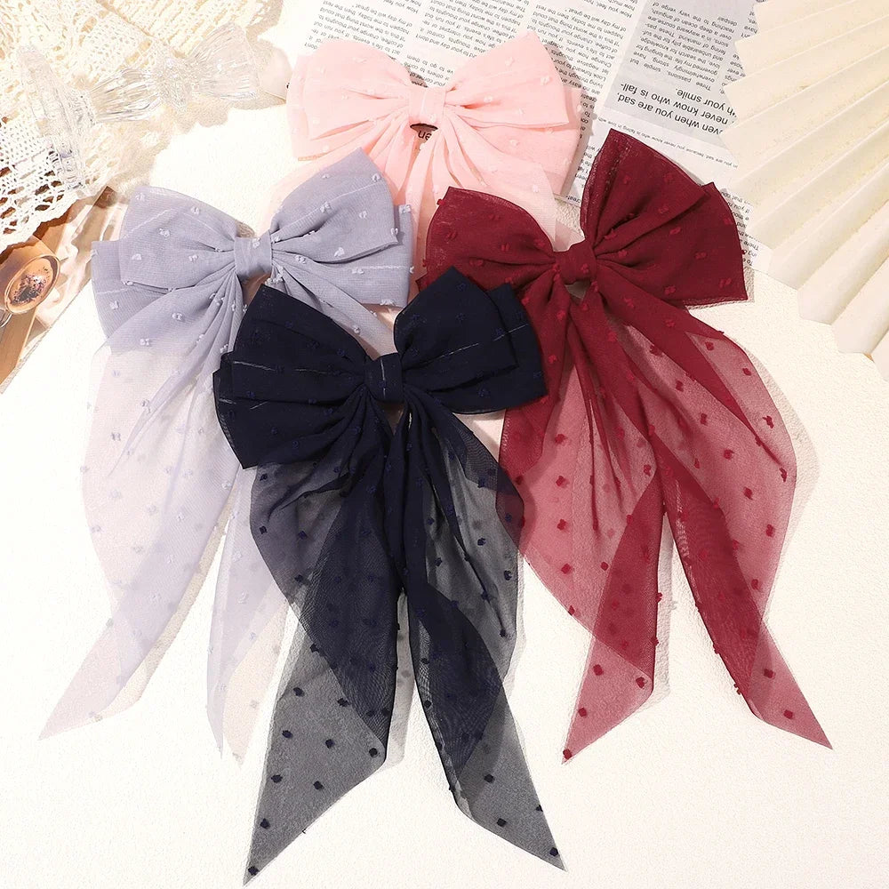 Girls Long Big Bow Float Satin Clips Back Head Hair Clip Internet Red with the Same Temperament Elegant Hair Accessories Gifts