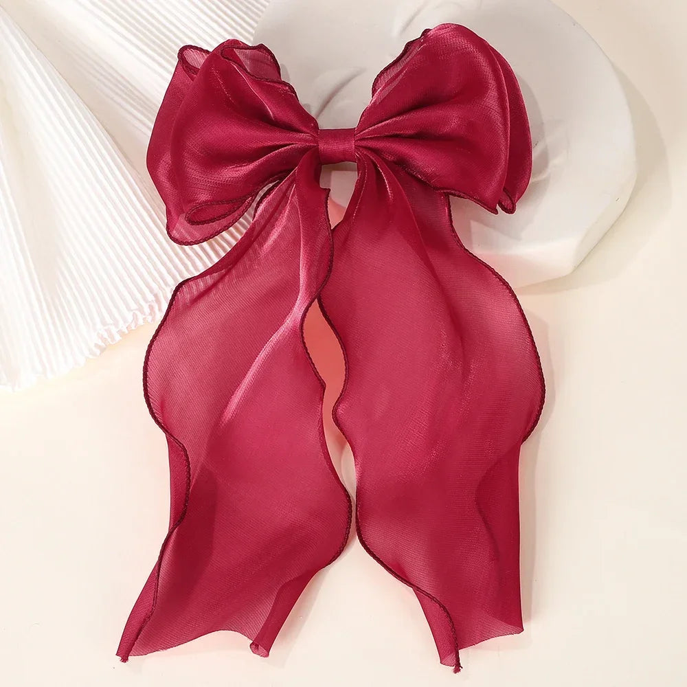 Girls Long Big Bow Float Satin Clips Back Head Hair Clip Internet Red with the Same Temperament Elegant Hair Accessories Gifts
