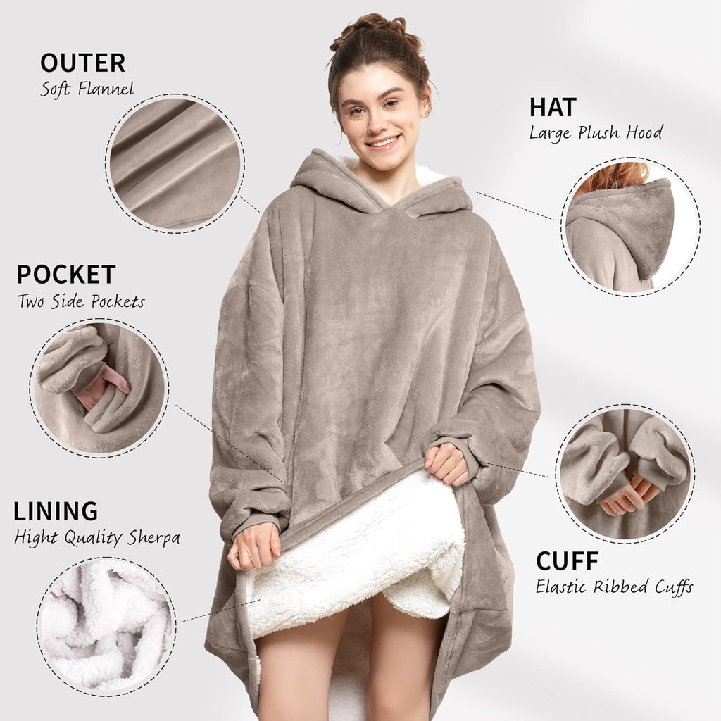 Wearable Blanket Hoodie for Adults & Teens,Oversized Sherpa Hooded Blanket,Warm Cozy Blanket Sweatshirt as Christmas Birthday Gifts for Women Men