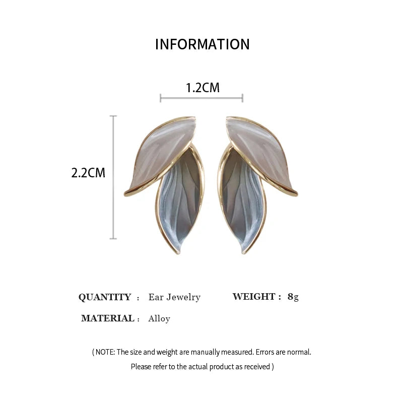 Sweet Leaf Stud Earrings for Women Fresh Blue White Plant Ear Studs Exquisite Metal Style Nail Earrings Elegant Jewelry Gift K