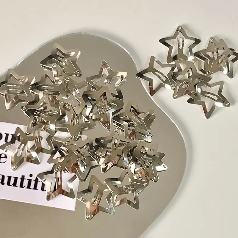 10/50Pcs Colorful Kawaii Star Barrettes Y2K Sweet Girls BB Solid Star Hairclips Metal Snap Clip Headdress Hair Jewelry Gifts